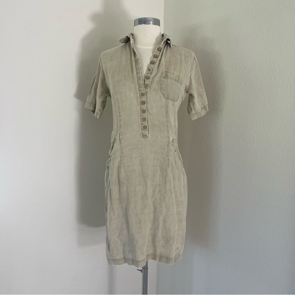 Claudio Milano Basic Collared Golf Linen Dress With Hidden Pockets In Natural M